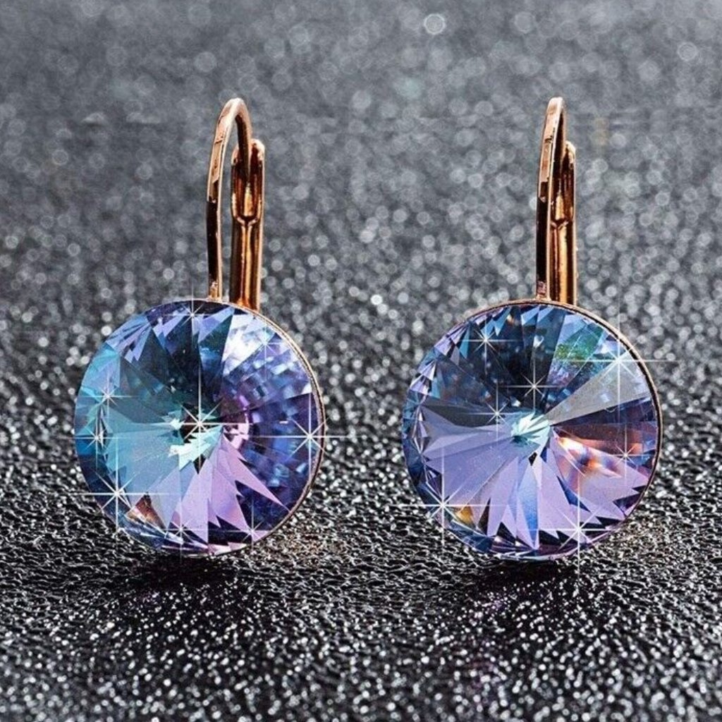 Gold Plated Mystical Blue Zircon Crystal Drop Hoop Earrings Gorgeous Party Gift 24$